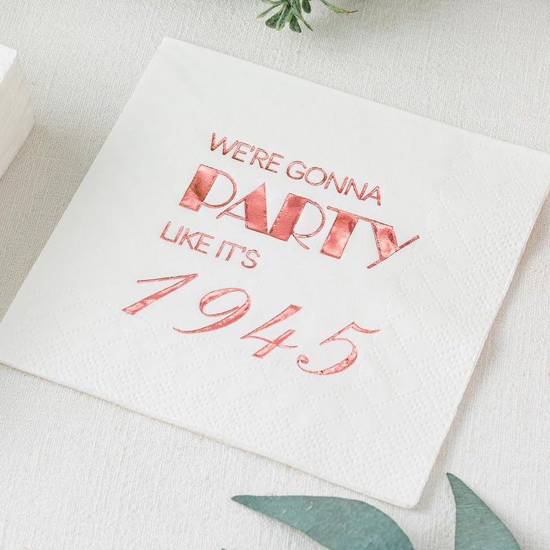 Crisky 80th Birthday Cocktail Napkins Rose Gold for Women 80th Birthday Party Decorations for Cake Dessert Berverage Table, 80th Birthday Party Supplies 50 Pcs Disposable Napkins, 3-Ply - Image 2